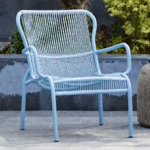 Buz Mavisi İp Örgü Metal Bahçe Sandalyesi Modern Dış Mekan Sandalyesi