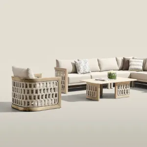 Halat Örgü Ahşap Bahçe Köşe Oturma Grubu | Modern Bahçe Mobilyası