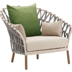 Halat Örgü Minderli Bahçe Berjer Koltuk | Modern Dış Mekân Koltuğu