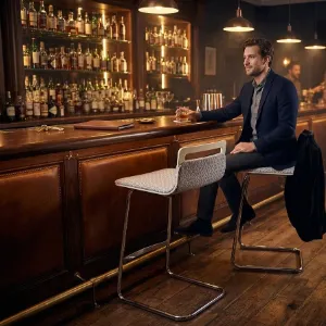 Modern Desenli Metal Ayaklı Bar Sandalyesi