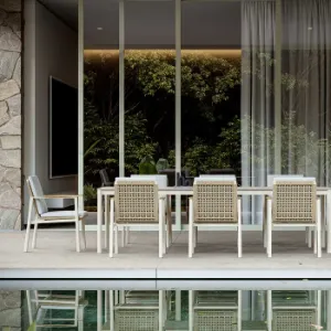 Modern Gri Alüminyum Bahçe Yemek Masası Takımı 8 Kişilik