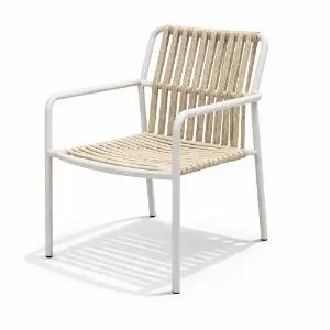 Modern Halat Örgü Bahçe Sandalyesi – Metal Gövdeli Dış Mekan Koltuk