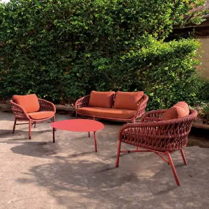 Modern İpe Örgü Alüminyum Bahçe Oturma Grubu Şık ve Dayanıklı Dış Mekan Takımı