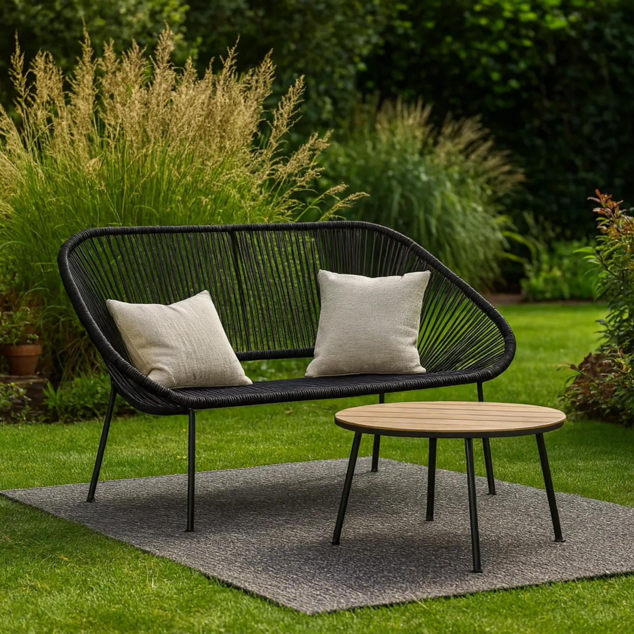 Şerit Siyah Modern Tasarımlı Dış Mekan Bahçe ve Balkon Koltuğu