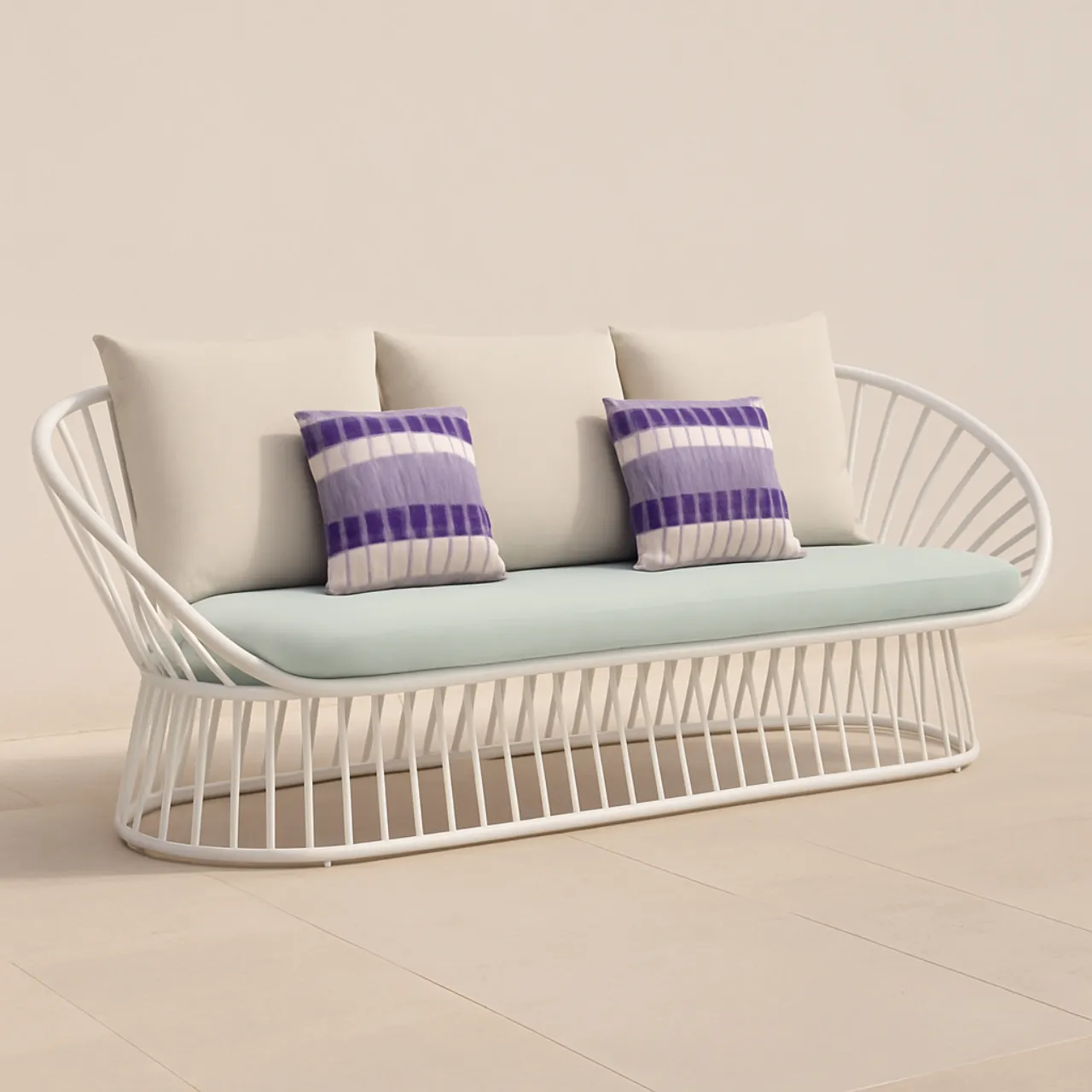 Yelpaze Koltuk Beyaz Alüminyum Dış Mekân Üçlü Koltuk