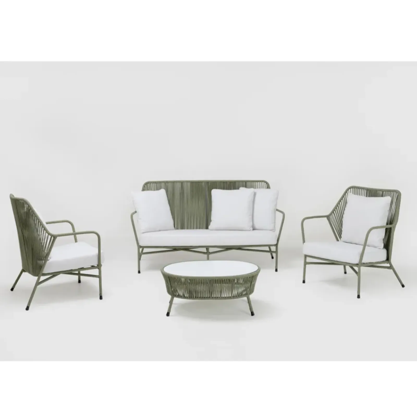 Yeşil Örgü Rope Bahçe Oturma Grubu | Modern ve Dayanıklı Dış Mekan Mobilyası