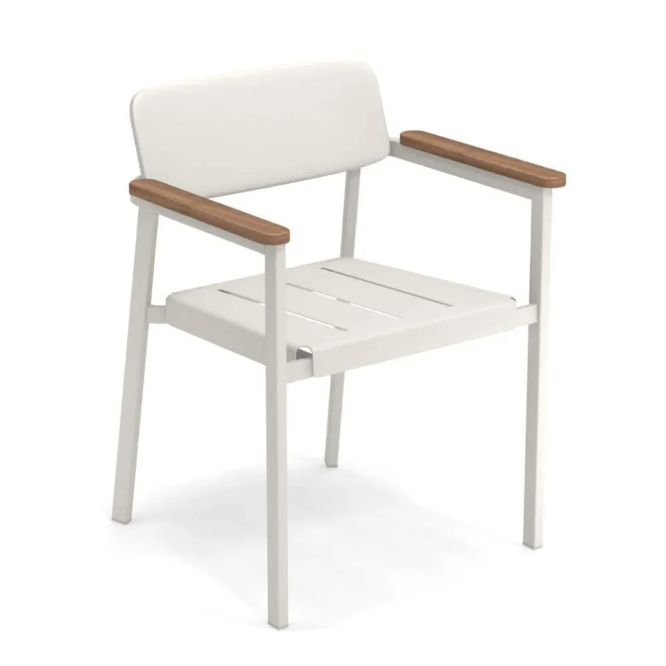Lia Beyaz Modern Alüminyum ve Ahşap Kollu Bahçe Sandalyesi
